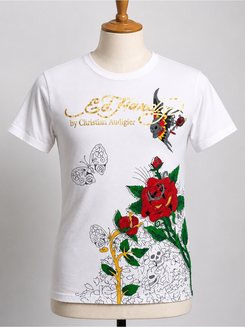 Ed Hardy by Christian Audigier Graphic Tee | Tattoo Rose Skull Butterfly Top M